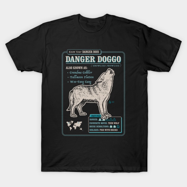 Funny Wolf Fact File - Danger Doggo T-Shirt by dumbshirts